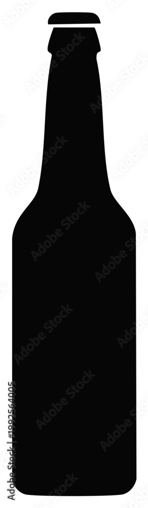 Obraz premium Isolated Black Silhouette of a Glass Beer Bottle with a Cap on Top, Beverage Container