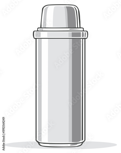 Gray insulated vacuum flask illustration for hot or cold beverages