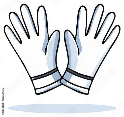 Pair of white cartoon gloves with black outlines and blue shading