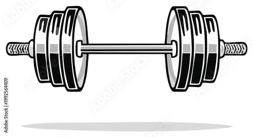 Stylized barbell with weights illustrating strength training and fitness workouts