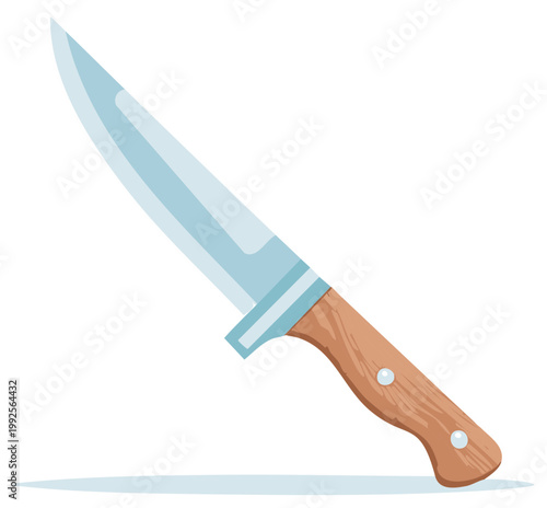 Isolated vector illustration of a sharp kitchen knife with a classic wooden handle and steel blade.