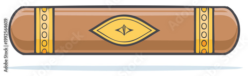 Luxury cigar with decorative band and embossed emblem against a white background