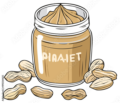 Peanut butter jar with shelled peanuts illustration