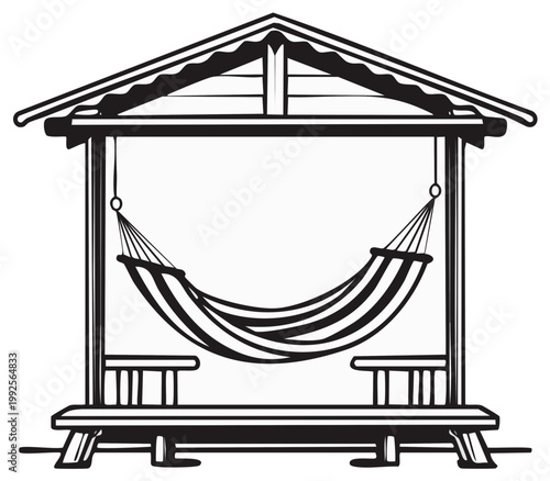 Relaxing Hammock Under a Rustic Gazebo with Seating and Architectural Detail