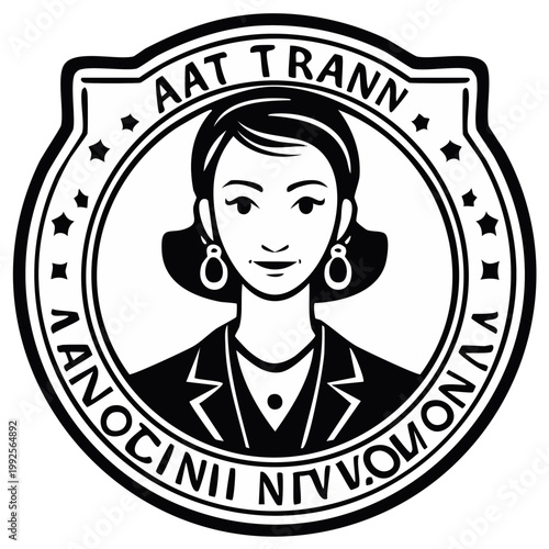 Retro Woman in a Circular Badge, Vintage Illustration