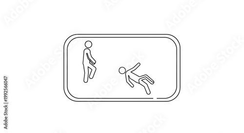 Stick figures playing, one falling, abstract concept of game, sport, or accident