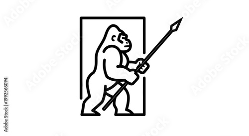 Stylized Gorilla Warrior with Spear Icon