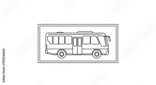Simple Line Art of a Bus on White Background