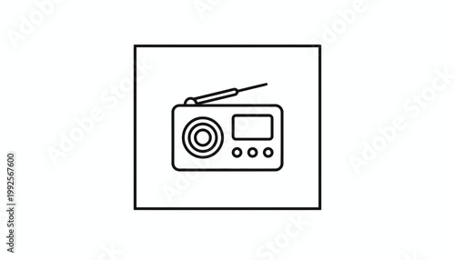 Retro radio icon, vintage audio device, old technology symbol, broadcast receiver