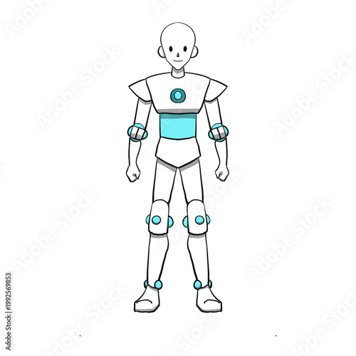 Friendly humanoid robot character with cyan accents