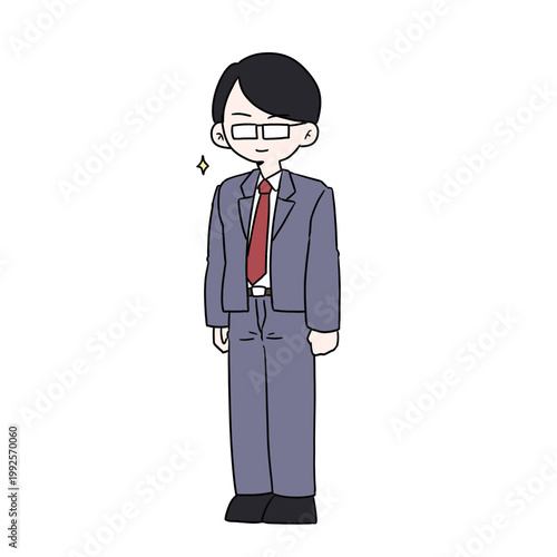 Cartoon businessman in suit and glasses on black background