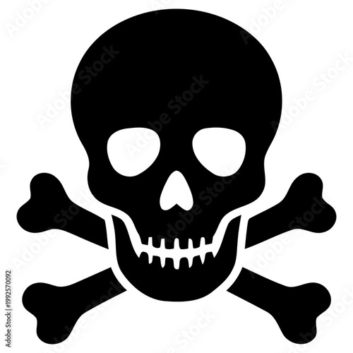 Black vector graphic illustration of a classic skull and crossbones symbol, universally recognized as a potent warning or hazard indicator.