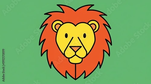 Cute Lion Head Cartoon Animation with Green Background
