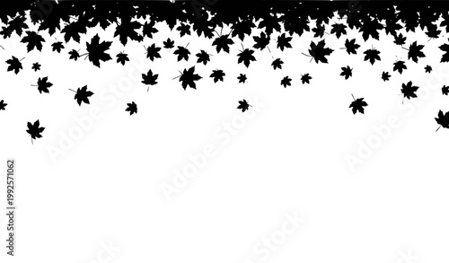 Dense rain of mixed autumn leaves vector pattern with medium bold outlines on white background