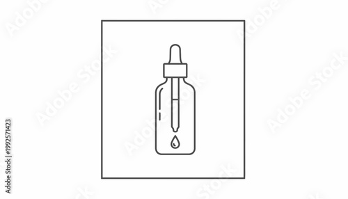 Dropper bottle with liquid drop, cosmetic serum or essential oil, minimalist icon