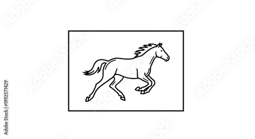 Dynamic Black and White Line Art of a Galloping Horse in Full Stride