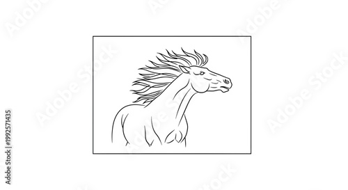 Dynamic Horse Head Outline Drawing, Galloping Equine, Wild Spirit, Artistic Sketch