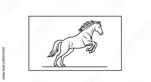 Dynamic Horse Rearing Up in Black and White Line Art
