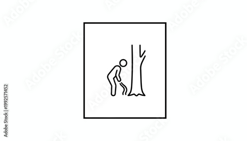 Elderly Person Bending Down to Tend to a Tree Trunk in a Minimalist Line Art Style