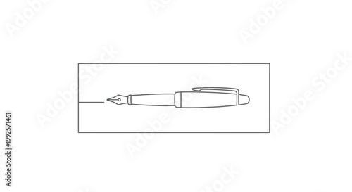 Elegant Fountain Pen Drawing, Single Line Art, Minimalist Writing Tool Illustration