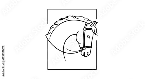 Elegant Horse Head Silhouette in Square Frame, Equestrian Logo Design Element