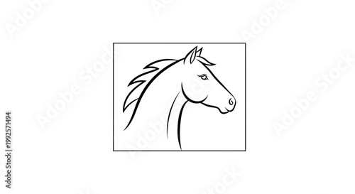Elegant Horse Head Silhouette, Minimalist Line Art, Equestrian Symbol, Black and White