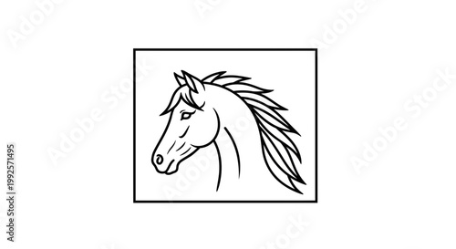 Elegant Horse Head Silhouette, Majestic Equine Profile, Black and White Line Art