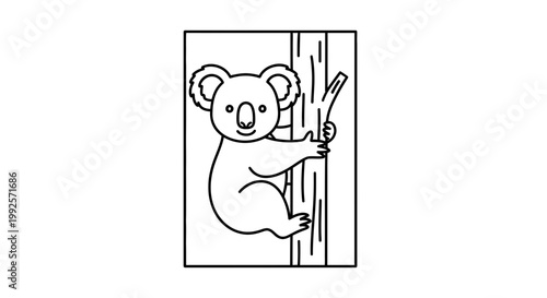 Cute Koala Climbing Tree Branch Outline Illustration