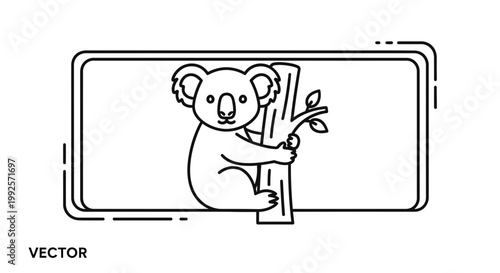 Cute Koala Climbing Tree Branch Vector Art