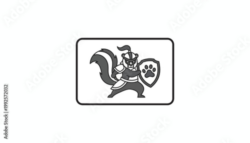 Warrior Skunk with Paw Shield, Cartoon Knight, Animal Mascot, Fantasy Character