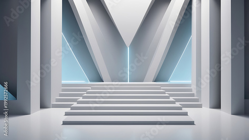 Symmetrical Frontal Perspective Of Monochromatic Light Grey Terraces