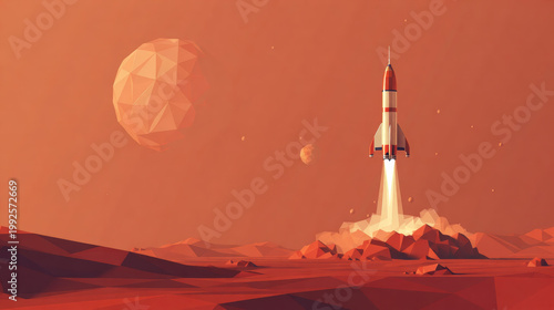 Rocket launch on Mars surface - Generative AI