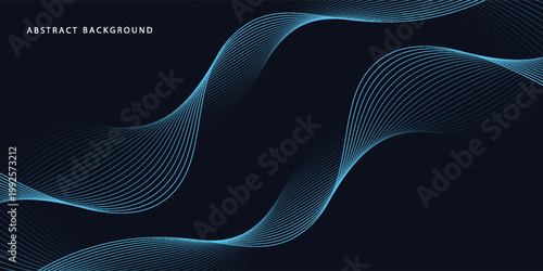 A dynamic and abstract digital design with flowing blue waveforms against a dark background,smooth, curving lines and dotted patterns that create a sense of movement and energy.