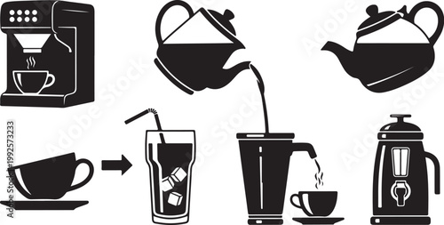 Coffee and Tea Preparation Methods Illustrated Silhouettes