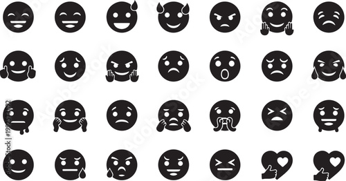 Emoticon faces with various expressions and emotions