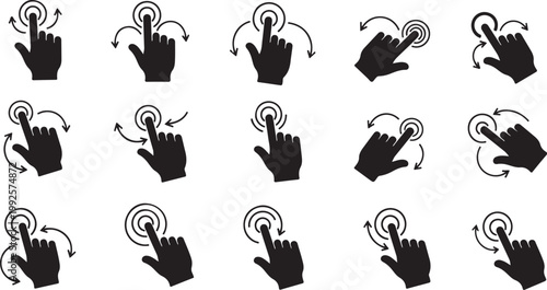 Hand icons with various gestures and movements shown