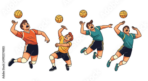 Volleyball players in action vector illustration against white background