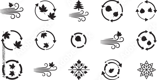 Collection of black and white wind icons set