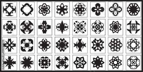 Collection of black and white geometric tile patterns