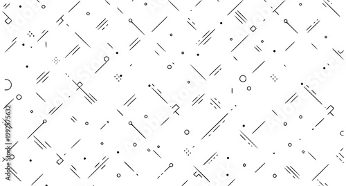 Elegant seamless fine line brush pattern in black and white with minimal hand drawn abstract elements for modern design
