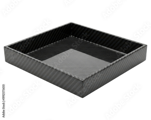 Modern glossy carbon fiber square tray isolated with transparent background