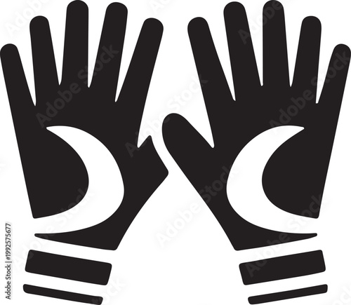 Pair of Mystical Dark Hands with Crescent Moon Symbols and Striped Wristbands Vector Illustrati