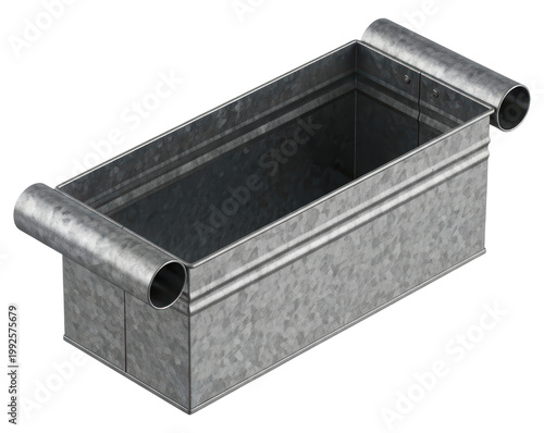 Rectangular galvanized steel metal planter box isolated with transparent background