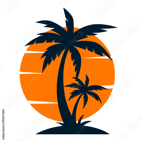 Summer Palm Tree Sunset Illustration