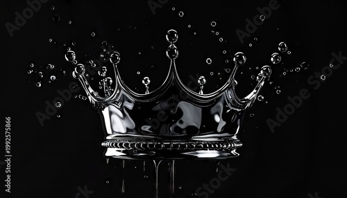 Black and Silver Crown with Water Droplets on Dark Background