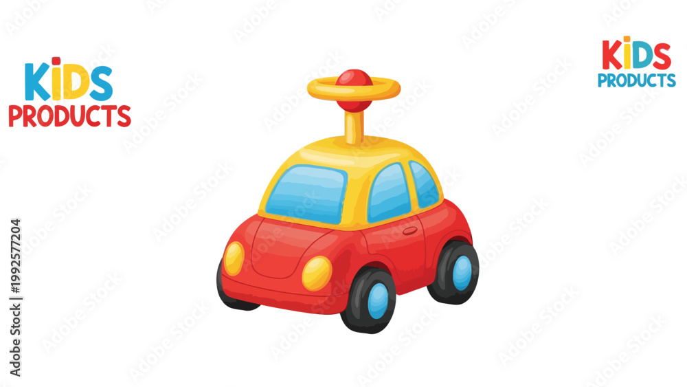 Naklejka premium Red Toy Car with UFO.