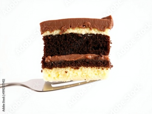 Triple layered chocolate and caramel delight slice on plate