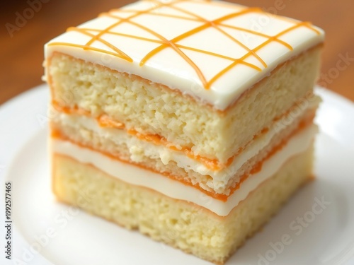Homemade vanilla layer cake with creamy frosting on top
