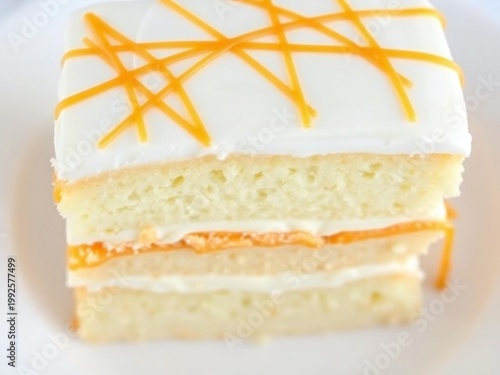 Delicious layered cake with citrus zest decoration on top