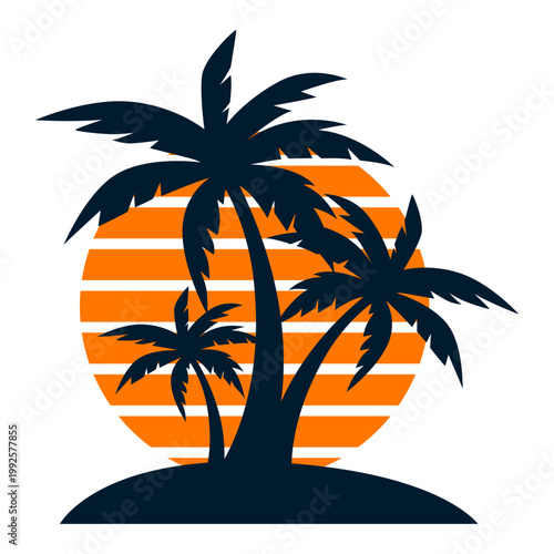 Summer Palm Tree Sunset Illustration